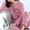 2PCS/Set Thickened Warm Flannel Pyjamas Female Autumn and Winter Long-Sleeved Coral Velvet Cartoon Girl Homewear