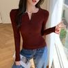 Рубашка с полуоткрытым воротником и длинными рукавами, нижняя, для женщин, ранняя осень, новый корейский стиль, облегающая футболка-топ