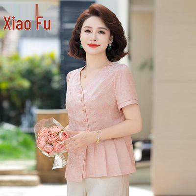 Цветочная футболка с коротким рукавом для женщин среднего возраста Xiaofu