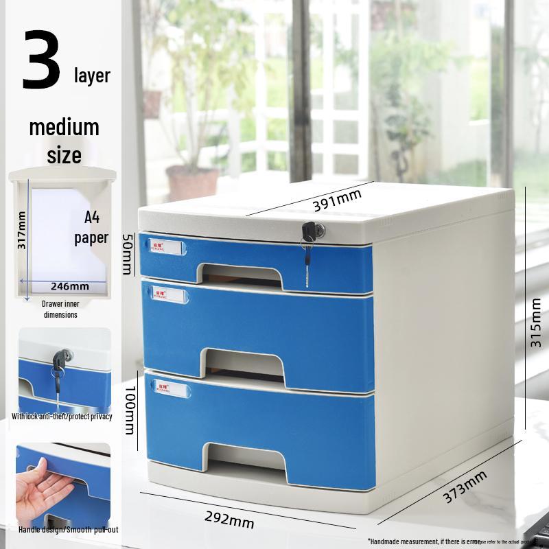 Lockable Multi-Layer A4 File Cabinet Drawer - Plastic Office Storage Box