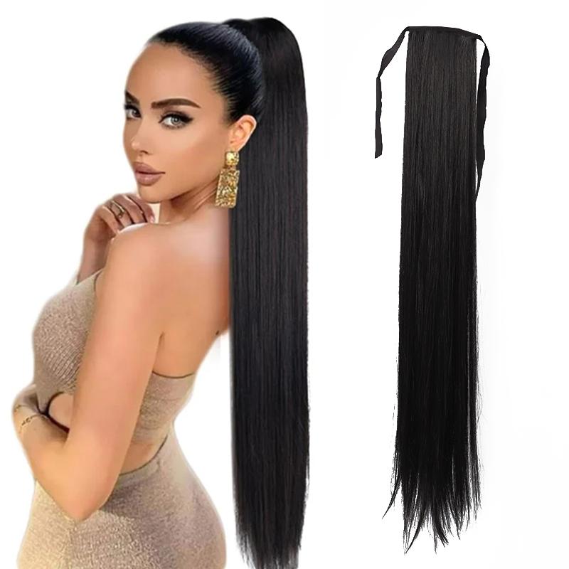 Long Straight Ponytail Hair Synthetic Extensions Heat Resistant Pony Hairpiece Extensions Hairpieces Pony Tail Hair For Women Girls