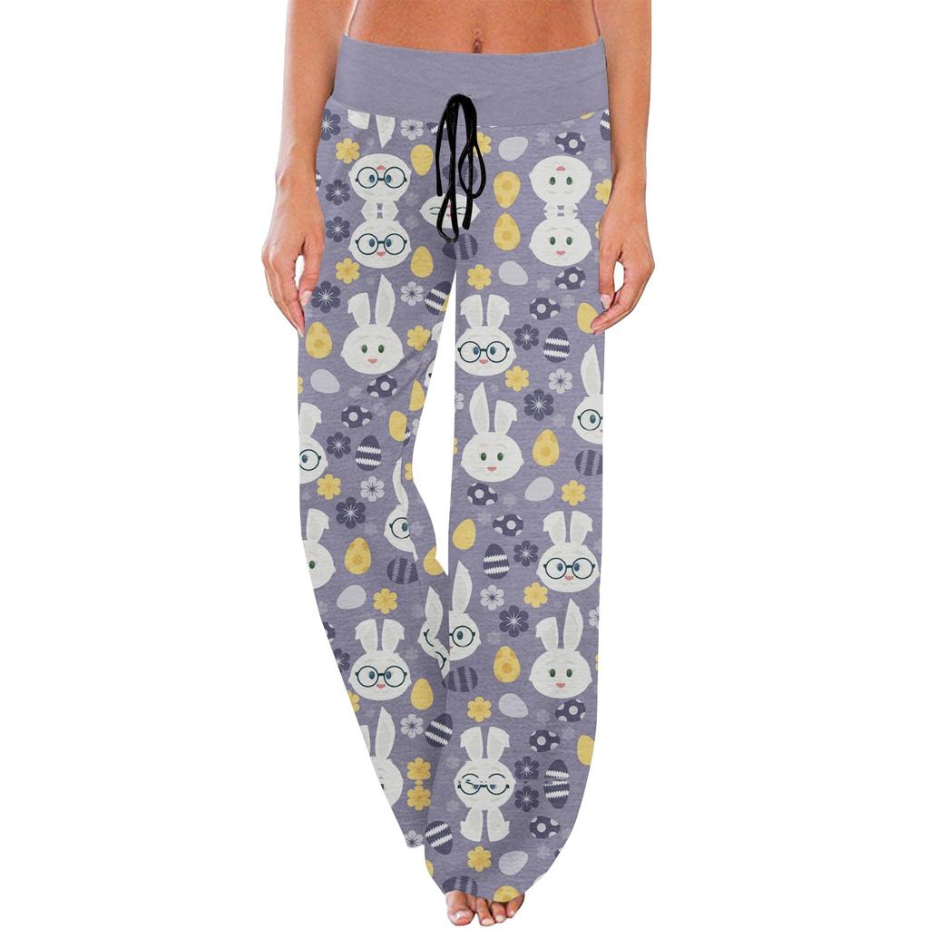 Женские удобные пижамные брюки с пасхальным принтом и маленькими карманами, широкие брюки с завязками