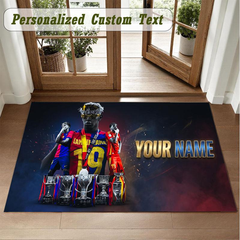 Crystal Velvet Square Rug Custom NameLamine Yamal Pattern Non Slip Home Floor Decor Rug