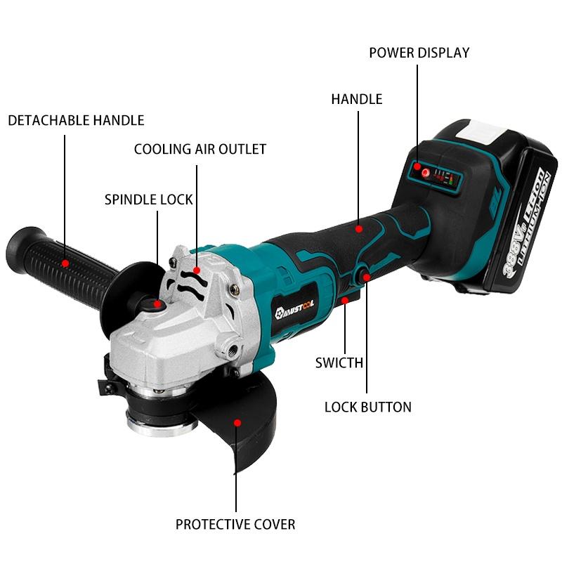 1600W 125mm Brushless Cordless Electric Angle Grinder 388VF Rechargeable Grinding Cutting Machine Power Tools for 18V Battery