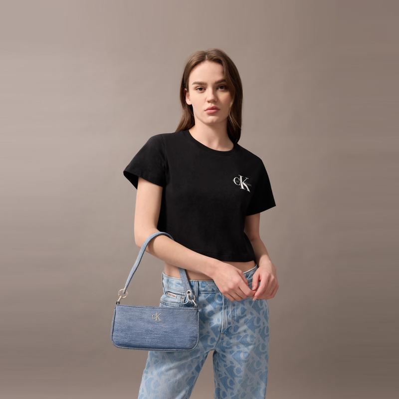 Calvin Klein Новая Мода Джинсовая Ткань Подмышечная Сумка на Плечо Средняя Женские сумки Светло-Синий 4F3217G-VGO