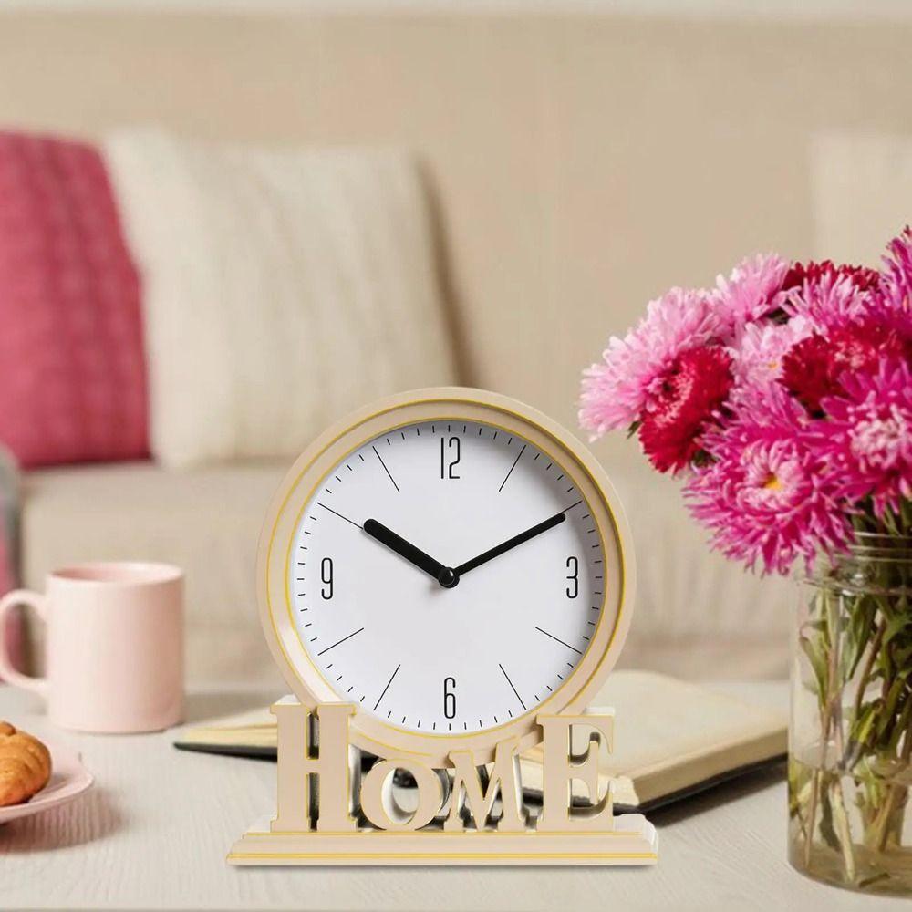Fashion Vintage Style Desk Clock Nordic Round Pointers Clock Non Ticking Clock School