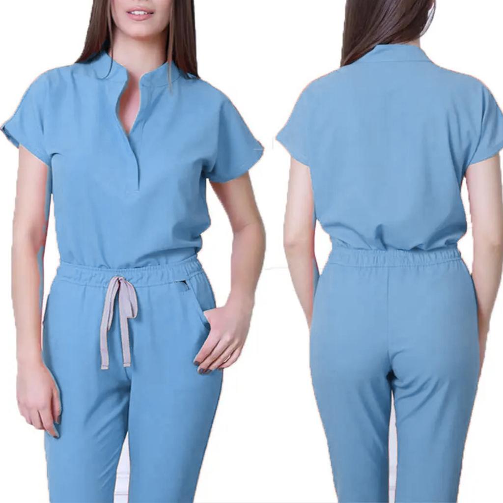 Женская свободная и удобная рабочая одежда с V-образным вырезом и короткими рукавами, с несколькими карманами и комплектом костюма для красоты