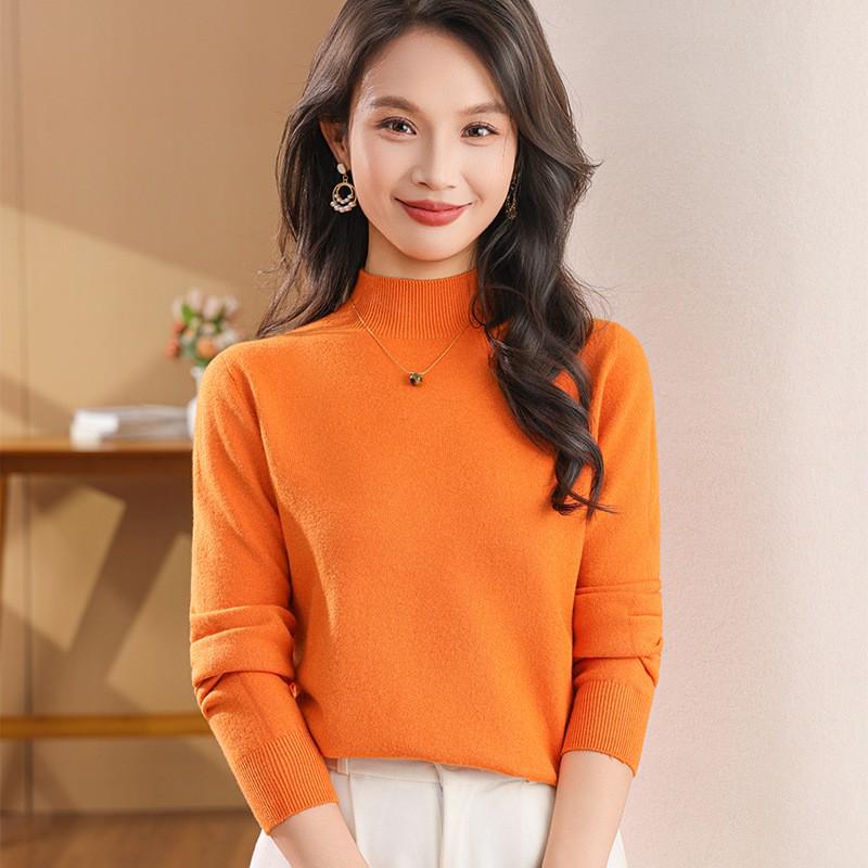 Women's Slimming Half-High Neck Knit Sweater - Long Sleeve Stylish Base Layer for Autumn/Winter 2026