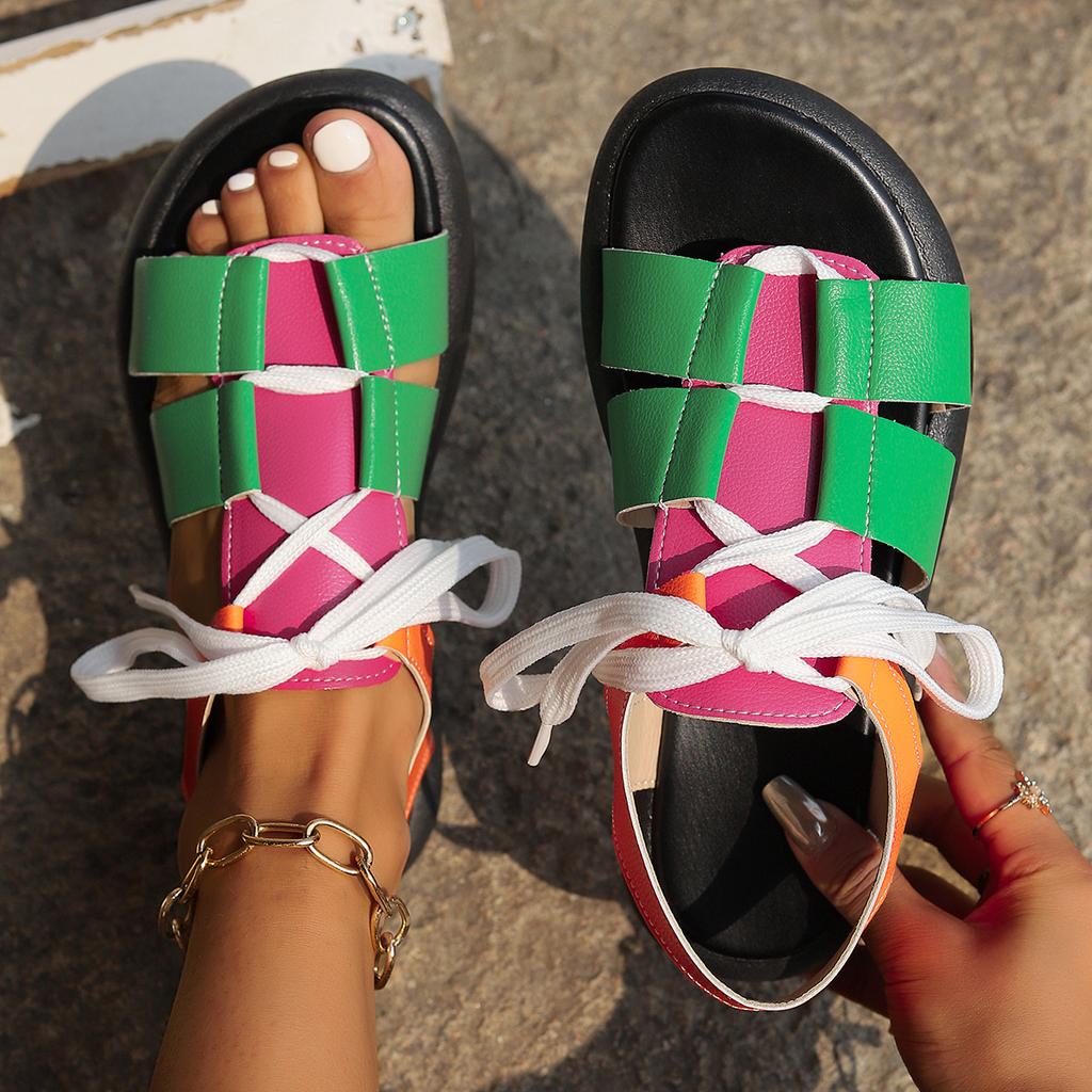 Summer New Roman Sandals for Women Large Size Cross Strap Color Matching Sandals for Women Retro Sandals