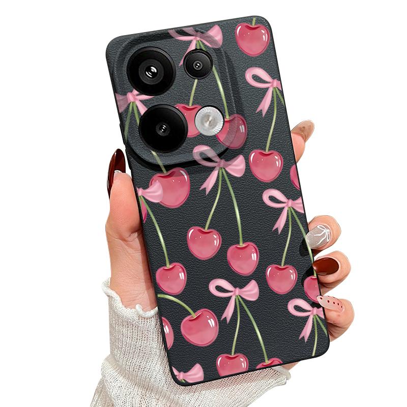 Чехол с узором из кристальных вишен и бантов для Xiaomi Redmi Note 14 13 Pro 5G 12 11 Funda Xiaomi 14T 13T 11T Pro Силиконовый чехол с кожаной текстурой