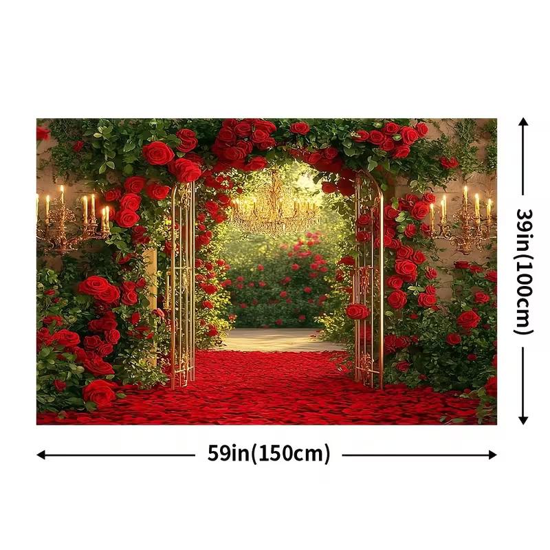 Valentine's Day Party Background with Romantic Rose Garden and Candles