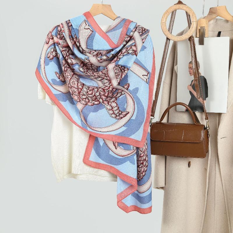 Retro Light Luxury Printed Women's Scarf Scarf Scarf Silk Scarf Autumn and Winter with Thin Shawl Warm Neck Scarf