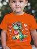 Kids Clothes Happy Dinosaur Hugging Heart Print Fashion Short Sleeve T-Shirt Casual Summer Top Crew Neck Boys' Summer Clothing