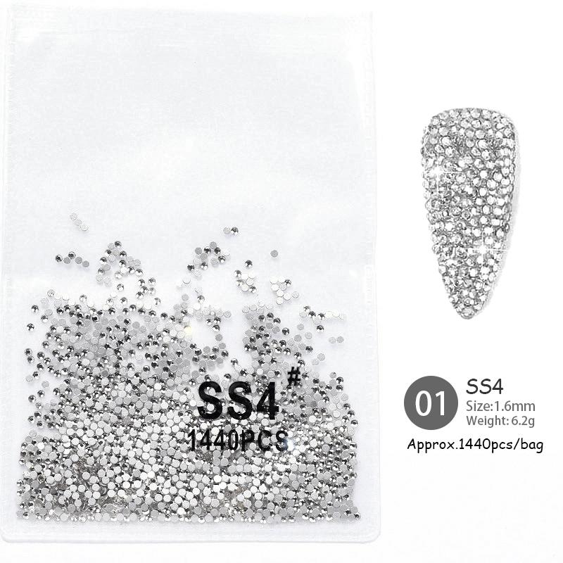 1440PCS Multi-size Crystal Nail Rhinestones Flat Bottom Clear Jewel Gems DIY Nail Art Decorations Strass Stones