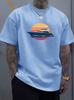 Unisex Black Round Neck T Shirt Colorful Sunset Circle Modern Motor Yacht Graphic Sea Sailing Holiday Enthusiast Light Cotton Tees