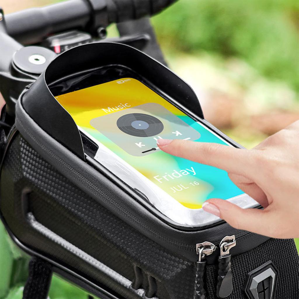 Сумка на раму велосипеда с жестким корпусом, сенсорным экраном и солнцезащитным козырьком, портативная установка, водонепроницаемая сумка на верхнюю трубу рамы для езды