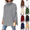 Women's Fashion Tops Mid-Length Long Sleeve Side Split Pullover Knitted Sweater