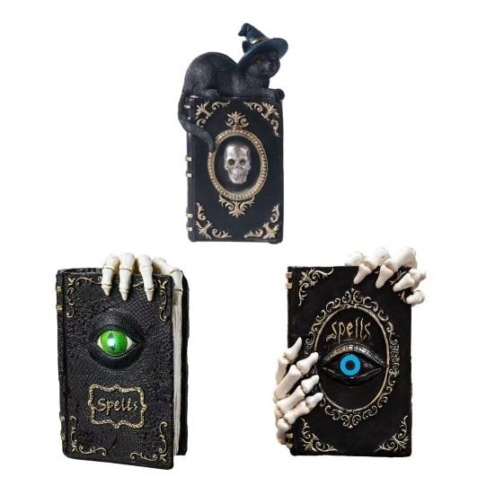 Halloween Resin Book Sculpture Ghost Hunter Hand Statue Decorative Figurine Spooky Devil Eye Collectible Tabletop Ornament