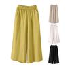 Женские укороченные брюки Эластичная высокая талия Однотонные брюки с широкими штанинами