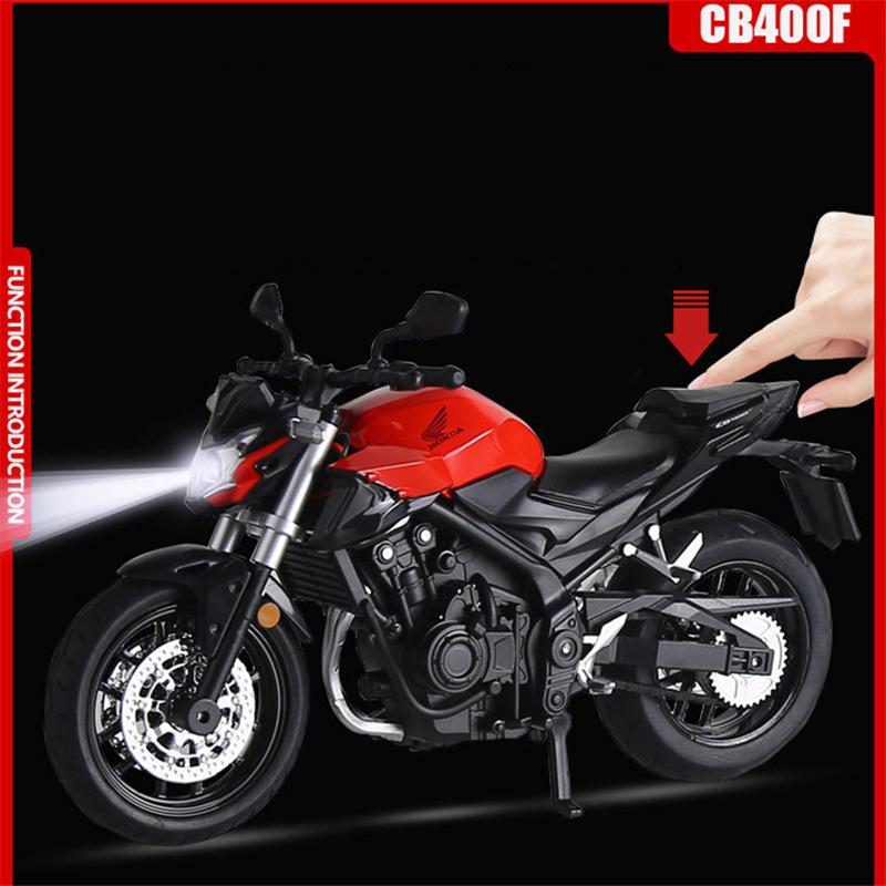 1:12 Honda Cb400F Спортивная модель мотоцикла из сплава Литая модель мотоцикла для уличных гонок Высокая симуляция Звук Свет Детская игрушка Подарок