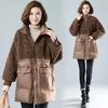Women's Autumn Winter Loose Thickened Warm Jacket of Medium Length with Long Sleeves and Hood Temperament Jacket