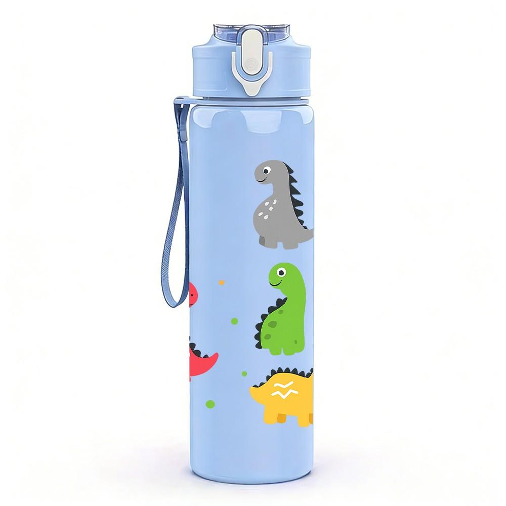 1PC Multi Color Dinosaur Pattern 750ml Color Plastic Sports Water Bottle Leakproof Flip Straw Lid Suitable for Sports Office Home Use