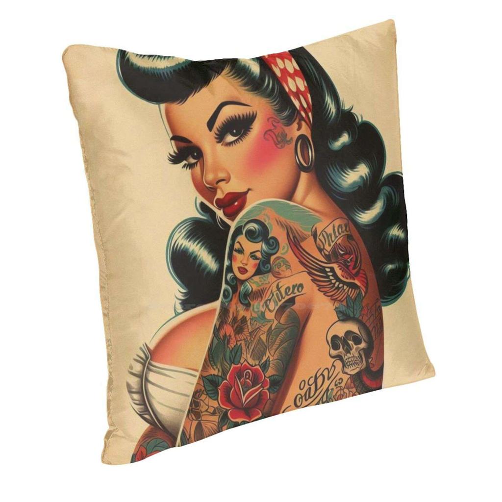 Old School Tattoo Pin - Up Home Sofa Car Cushion Cover Pillowcase Up Girl Up Woman Cute Up Beauty Up Retro Up Inked Up Tattoo Up