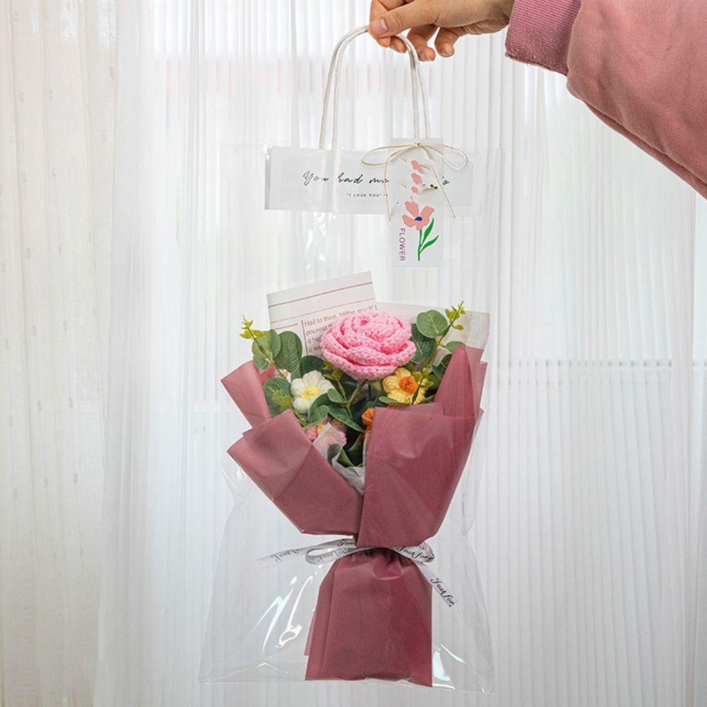 With Lights Rose Flower Bouquet Preserved Fresh Flower Hand-Knitted Fake Flowers  Kids Adult