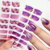 1sheet/16tips Purple Marble Baking Free Nail UV Gel Full Wraps Gold French Lines Gradient Nail Stickers Adhesive Nails Decals %7