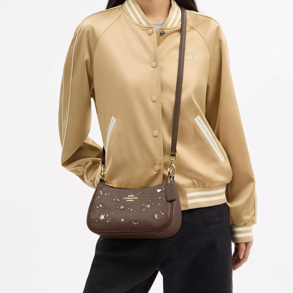 Coach Teri 24 Съемный плечевой ремень Украшение в виде звезды и луны Сумка на плечо из фактурной кожи Средняя Женская сумка на плечо Коричневый CCZ99-IMV2R