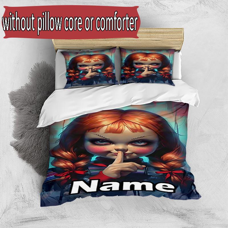 3pcs Duvet Cover Set (1*Duvet Cover + 2*Pillowcase, Without Core), Custom Name horror movie Pattern Bedding Set, Home Bedroom Decor Gift