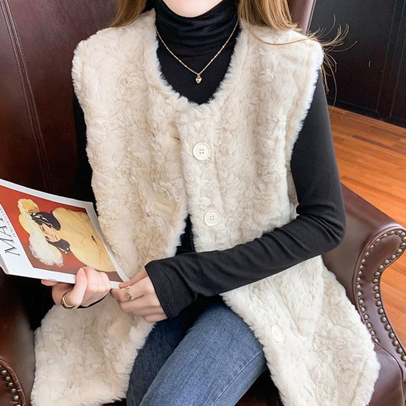 Повседневная куртка, женский жилет, повседневный кардиган без рукавов с V-образным вырезом, плюшевый теплый повседневный милый теплый жилет, топ