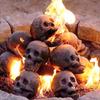 Fire Skull Burning Skeleton Head Halloween Horror Props Ceramic Fireplace Fire Pit Skull Halloween Party Scene Atmosphere Layout