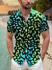 Tropical Hawaiian Style Green And Black Patterned Men'S Casual Shirt - Short-Sleeved with Button Design, Suitable for Outdoor And Casual Wear In
