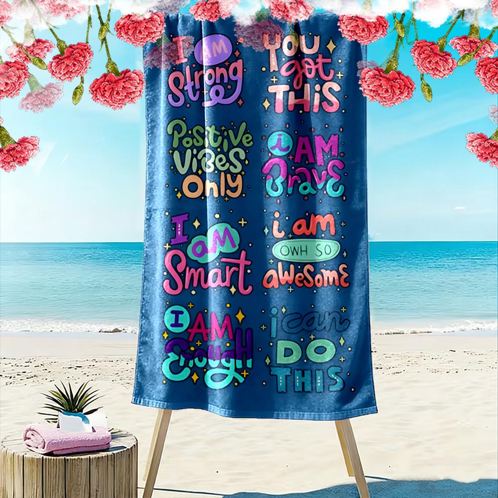 Positive Quotes Colorful Typography Beach towel quick-drying for travel outdoor sports jogging beach and swimming