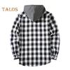 Fall Spring Men Shirt Hooded Drawstring Long Sleeves Color Matching Plaid Print Single-breasted Daily Wear School Home Shirt Coat