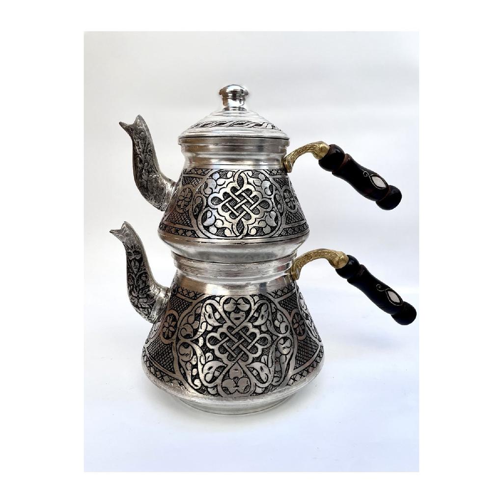 (thick) Handmade Embroidered Copper Teapot Set