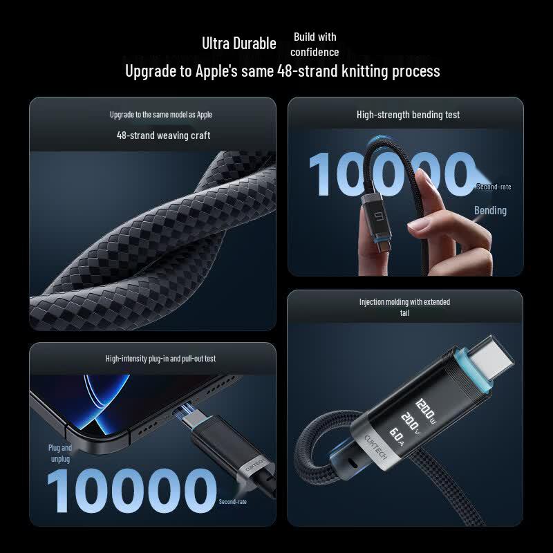 CUKTECH №6 Плетеный 240 Вт USB-C на USB-C Цифровой дисплей Кабель для быстрой зарядки