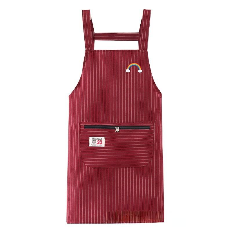 Kitchen Oil Resistant Straps Aprons Breathable Apron Striped Zippered Cotton Apron Women Men Dirt Resistant Work Clothes
