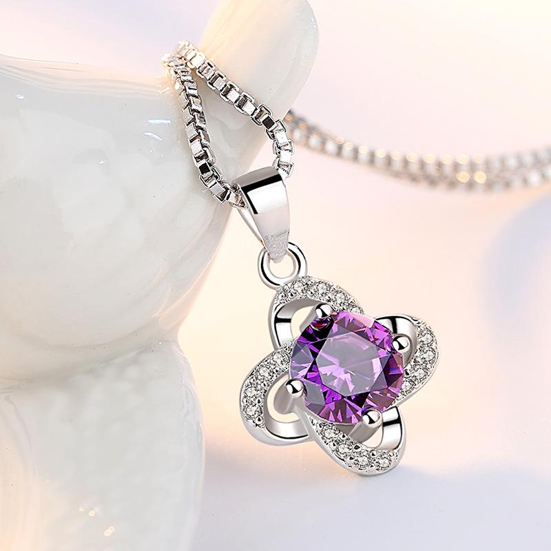 Посеребренное ожерелье, Подвеска, Женское ожерелье Серебряный аксессуар Лист Трава Язык вечного цветка Ожерелье с подвеской