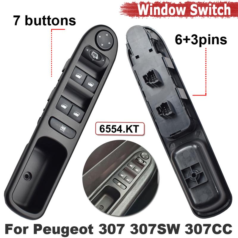 6554KT 6554.KT For Peugeot 307 2002-2014 Car Electric Power Master Window Switch Lifter Console Button 6554KT Front Left Side