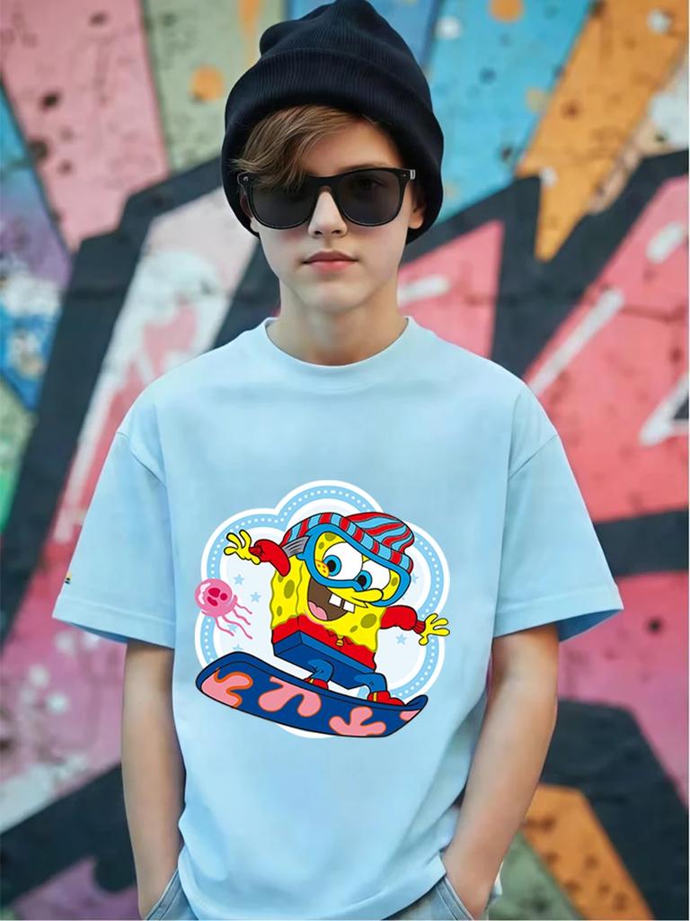 Jellyfish SpongeBob Short Sleeve Tee For Children Summer Cute Crewneck Casual Ages 3-14