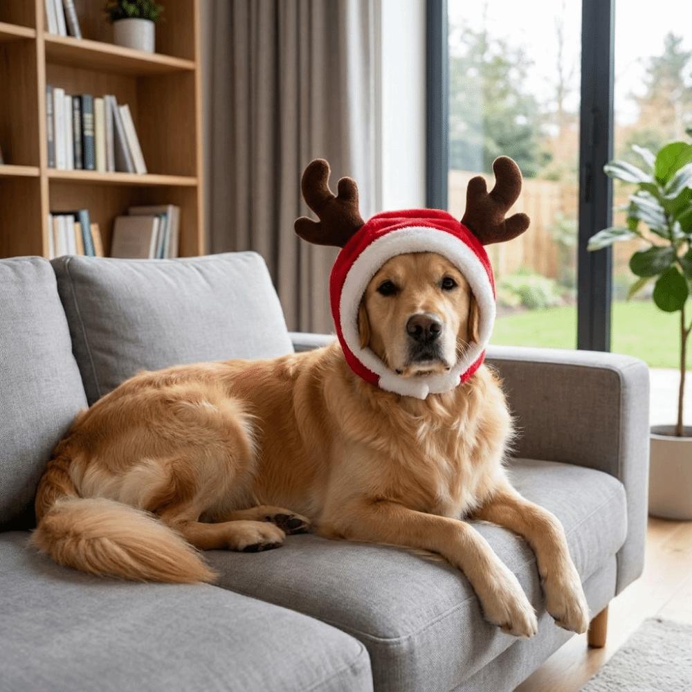 Adjustable Dog Reindeer Hat Warm Pet Calming Hood Cat Antler Hat Festival Photo Prop