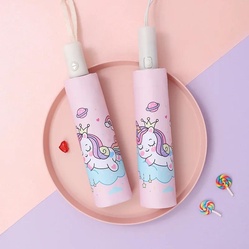 Umbrella Unicorn Princess Crown Cute Automatic Umbrella Portable Anti-rebound Design Reflective Stripe Design Gift Umbrella