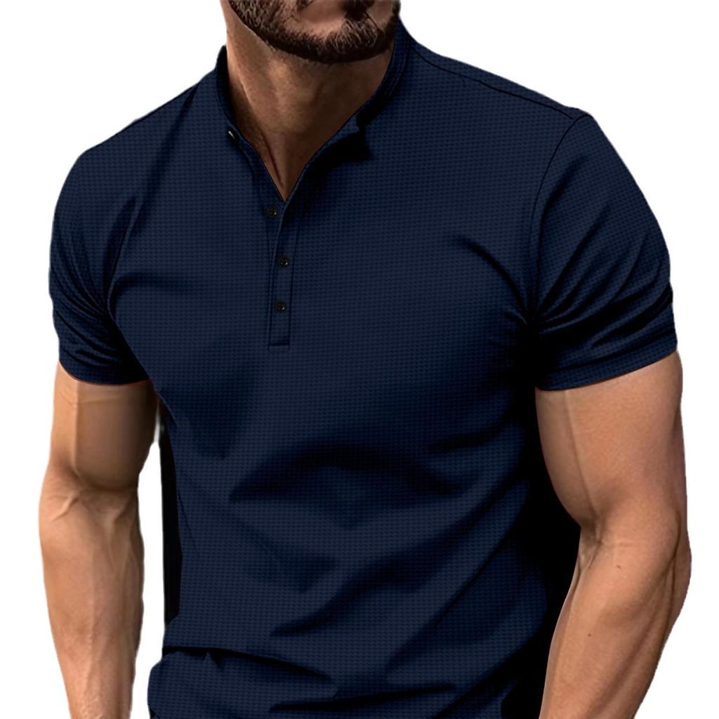 Новая мужская рубашка поло с коротким рукавом и воротником-стойкой на пуговицах
