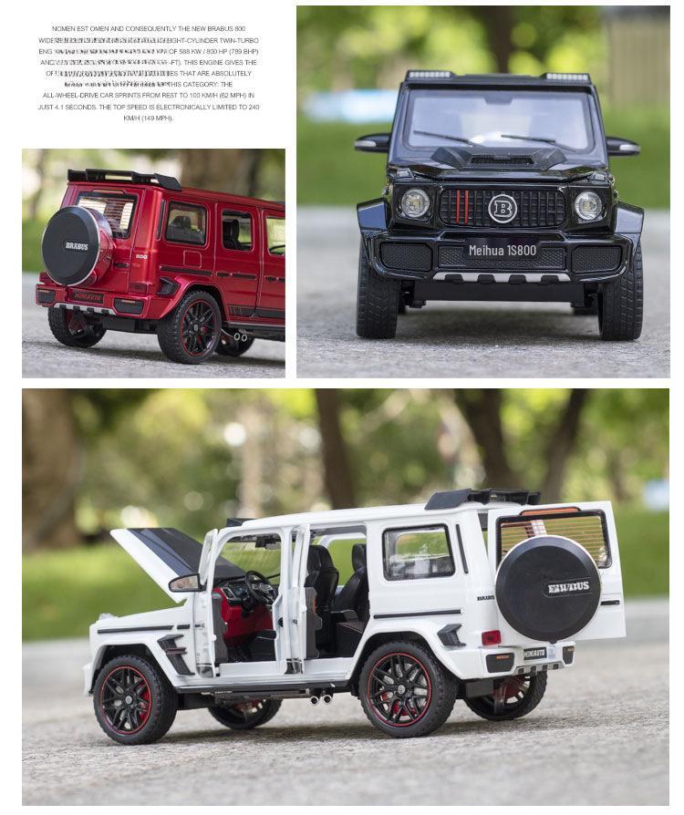 1:Литой металлический модель автомобиля Brabus G800 в масштабе 1:24 со звуком, светом и механизмом оттяжки