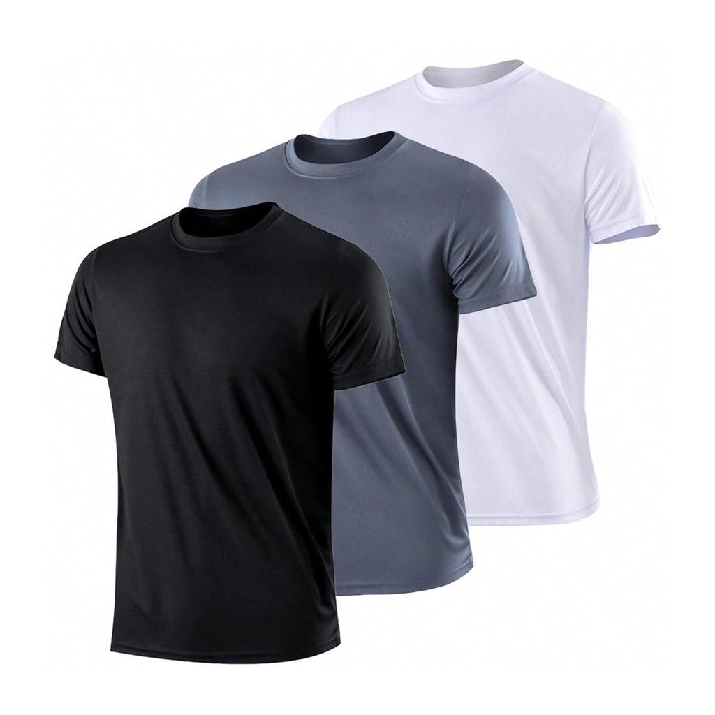 3PCS/Set Men's Casual Breathable Quick-Dry Short Sleeve Sports T-Shirts