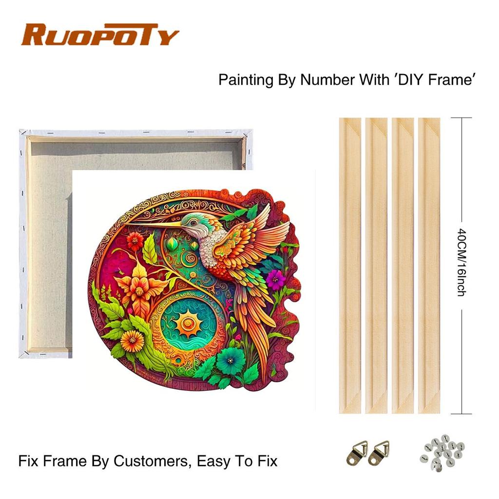 Frame Painting By Numbers For Adults Kits Bird Animal Picture By Numbers Acrylic Paint With Brushes Kits For Diy Gift 40x40