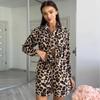 Summer European and American Suit Women's Leopard Print Long Sleeve Cardigan Shirt Women's Shorts Amazon Women's Two-Piece Suit