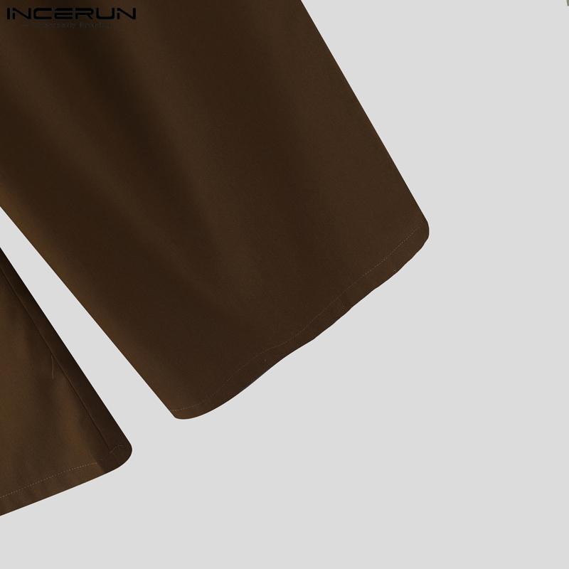 INCERUN Мужские брюки на молнии с карманами на талии, повседневные, свободные, длинные, с широкими штанинами